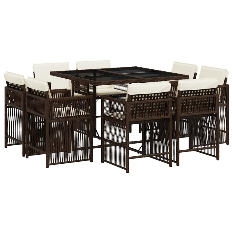 Patio Dining Set with, Cream White, Brown, 73cm H x 110cm W x 106cm D