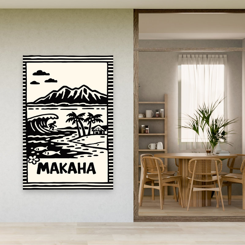 Makaha surfant à Hawaii, abstrait, palmier abstrait, plage de poisson, art mural