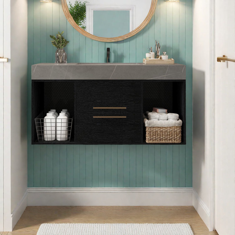 Meuble-lavabo moderne peu encombrant avec lavabo en céramique et plateau en marbre