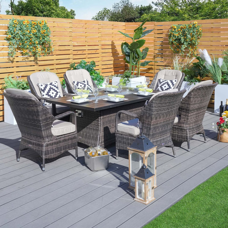 7 - Person Patio Dining Set with Square Table , Cushions Included