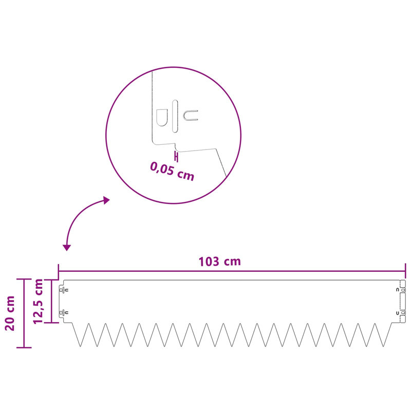 Lawn Edging Fencing, Silver, 20cm H x 103cm W
