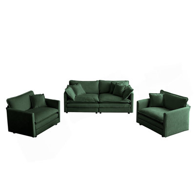 Ensemble de canapé décontracté 3 pièces avec accoudoirs et coussins décoratifs, conception compacte pour les salons modernes.