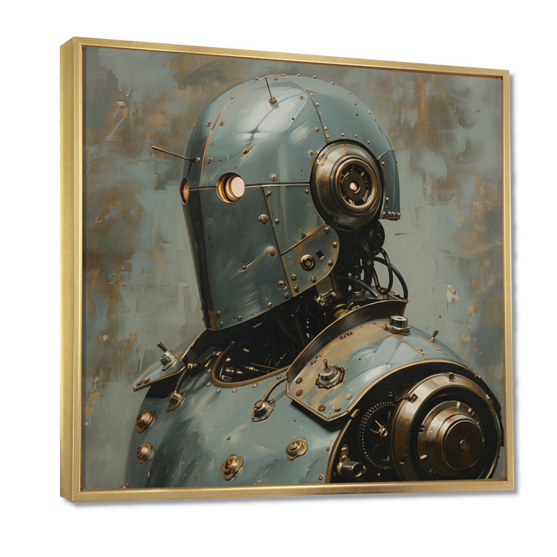 White Grey Metal Majesty Robot I - Robots Wall Decor, Gold Floater Framed, 30" H x 30" W