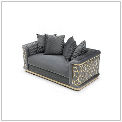 Loveseat In Dark Gray With Art Deco Design And Durable Kiln-Dried Hardwood Frame, Perfect For Modern Living Spaces