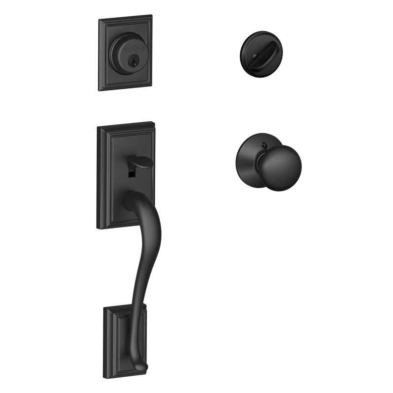 Addison Handleset with Single Cylinder Deadbolt and Plymouth Door Knob and Rosette, Matte Black, Keyed Alike, Yes