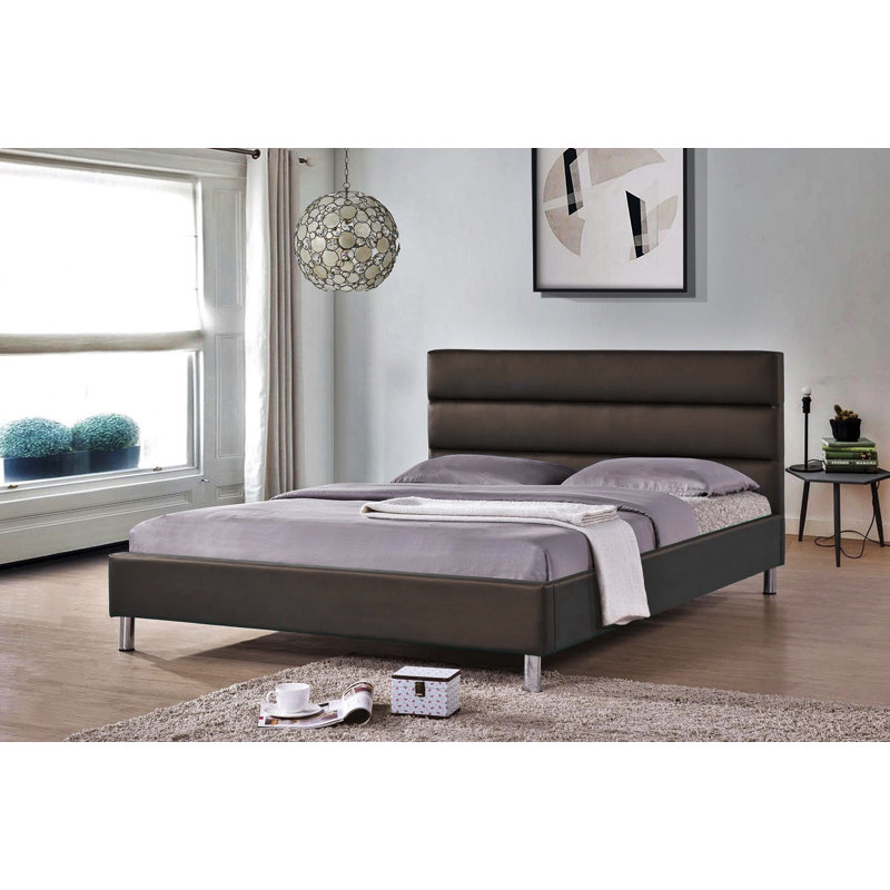 Lit partiellement rembourré avec matelas, Espresso, Très grand