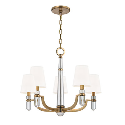 Dayton 5 - Light Chandelier, White, Aged Brass