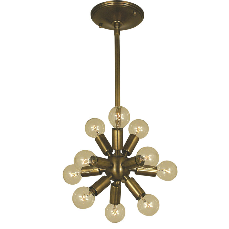 Lustre de sphère spoutnik 11 lumières Frizzell, Laiton antique