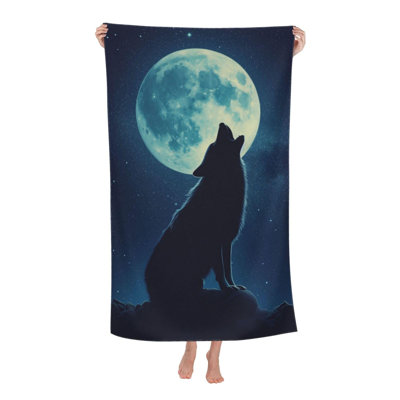 Wolf Moon Beach Towel Microfiber Sand Free Animal Towels for Adult Quick Dry Ultra Absorbent Super Soft Pool Travel Swim Bath Shower Towel, 50 x 60 in