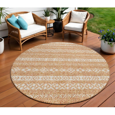 Tapis rond 8 pi Terra Cotta and Beige