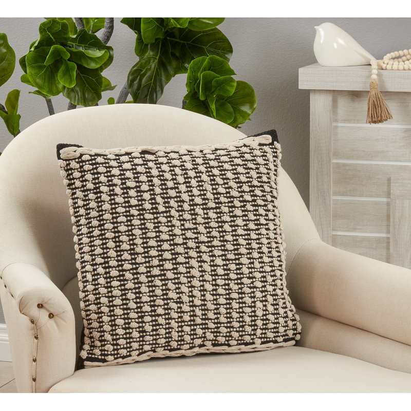 20" Black and White Knotted Cotton Square Pillow Cover