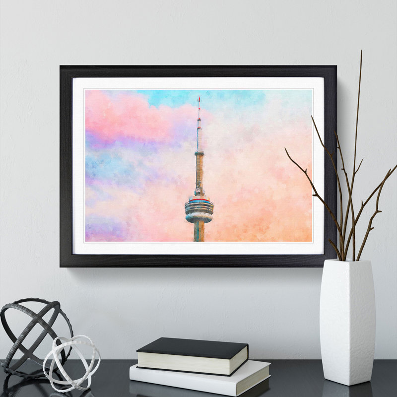 The CN Tower in Toronto Canada - Picture Frame Painting Print, Black Framed, 33cm H x 45cm W x 2cm D