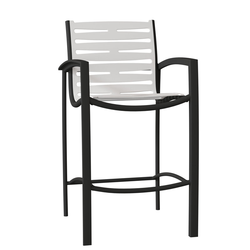 South Beach Outdoor Bar Stool, Parchment Vinyl, Obsidian