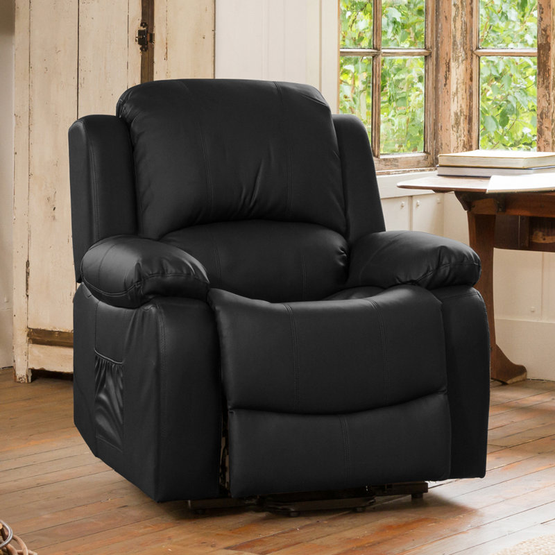 Marisela 92cm Wide Faux Leather Standard Recliner, Black