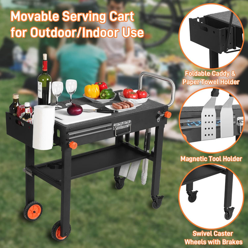 Table de barbecue portative pour l'extérieur, chariot pliant solide et robuste