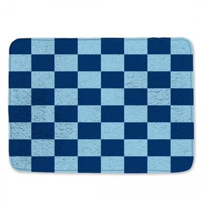 Blue Checkerboard Pattern Bath Mat