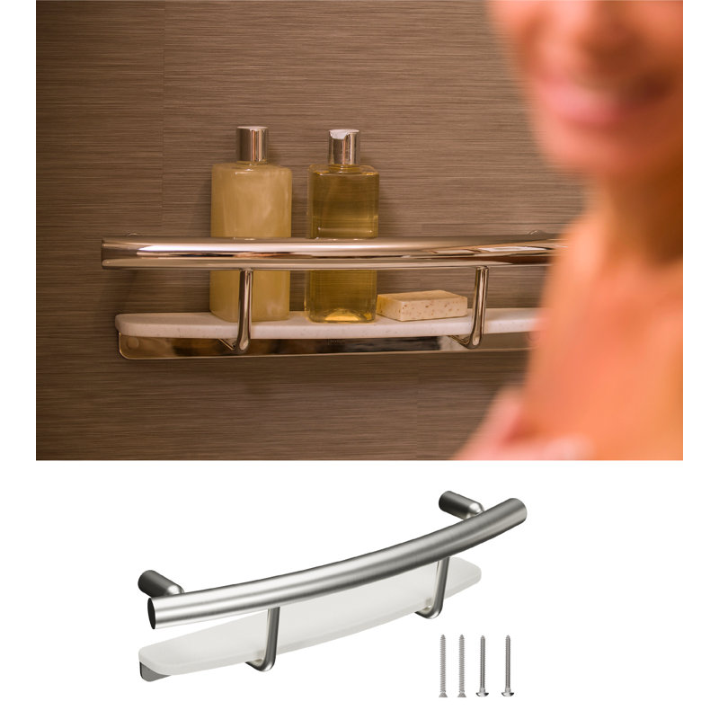 Invisia Shampoo Shelf 20" Designer Luxury Grab Bar (500 lb. Capacity), Brushed Stainless Steel