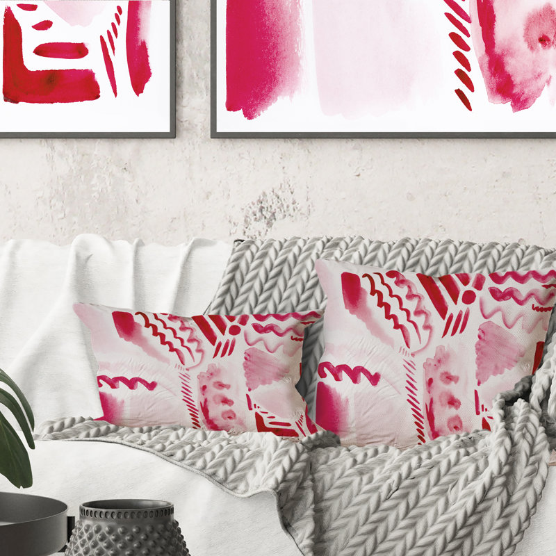 Éléments graphiques rétro en orange et rouge II - coussin décoratif imprimé moderne, 18 po x 18 po
