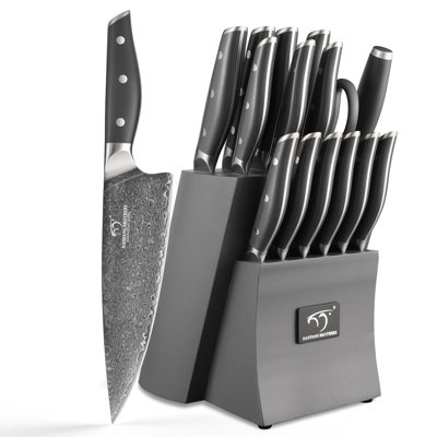 Ensemble de 16 couteaux de cuisine damassés, ensemble de couteaux modernes gris