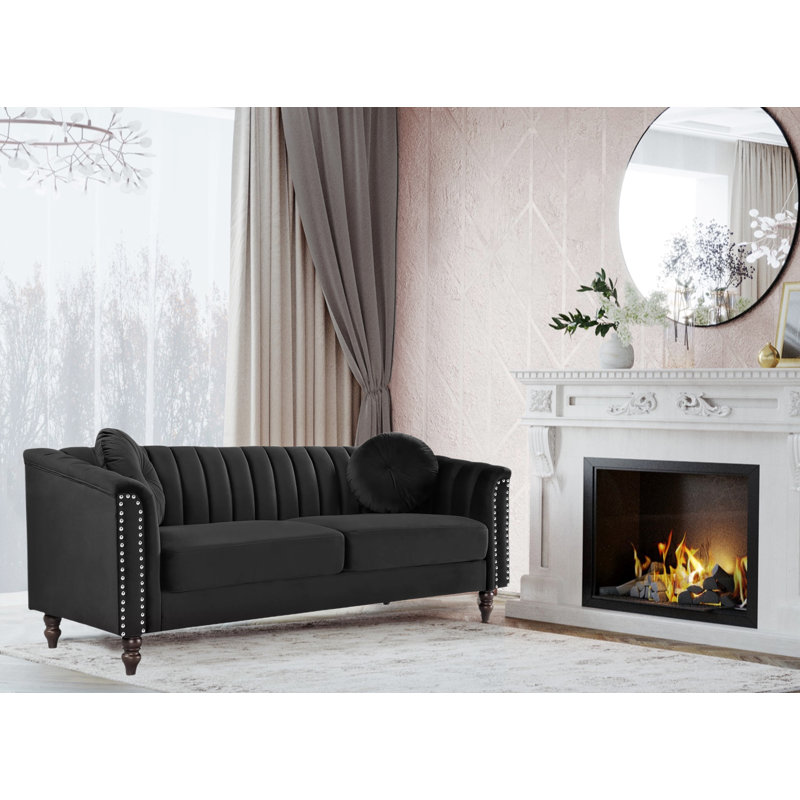 Drevin 75.2'' Velvet Sofa, Black