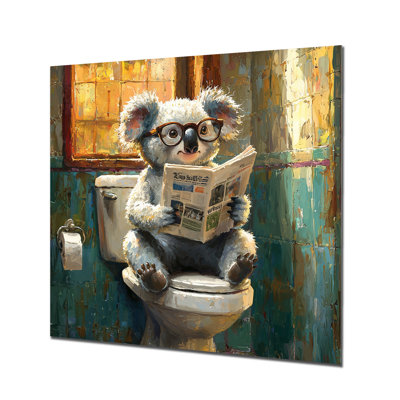 Koala avec des lunettes dans la toilette I - reproduction d'art moderne en métal, art mural Koala