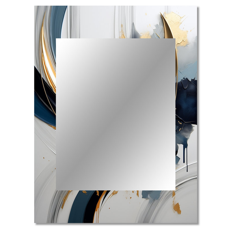 Abstract golden blue Whirls of serenity II - Fractal Decorative Mirror, Gold Wall Mirror, Printed Metal Art, 40" x 30"