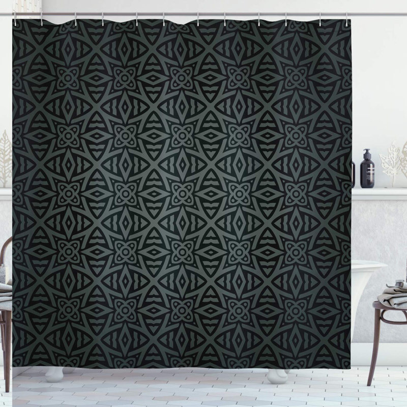 Abstract Shower Curtain with Hooks Included, Black Gray Floral, 84"H x 69"W