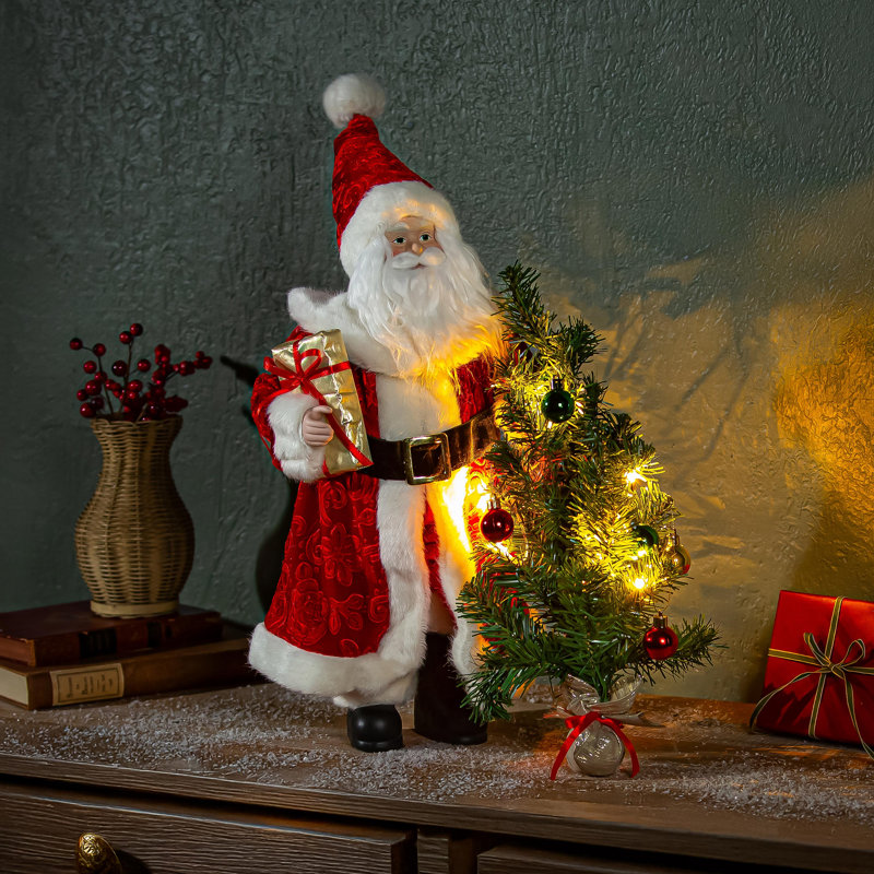 Décoration de table DEL en tissu père Noël traditionnel, 18,75 po H