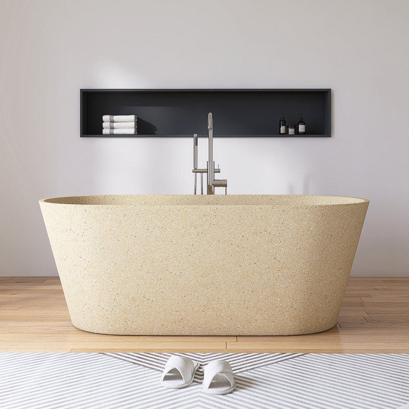 59" x 29" Freestanding Terrazzo Bathtub Solid Surface Soaking Tub
