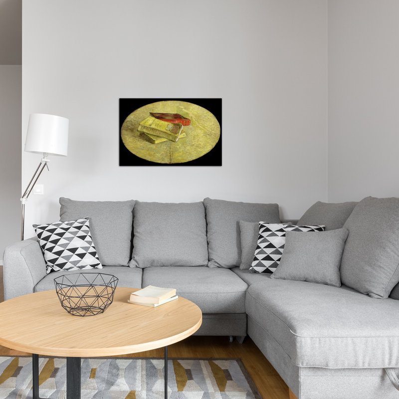 « drie boeken (three books) » par vincent van gogh, reproduction d’art sur toile, H 18 po x l 26 po x P 0,75 po