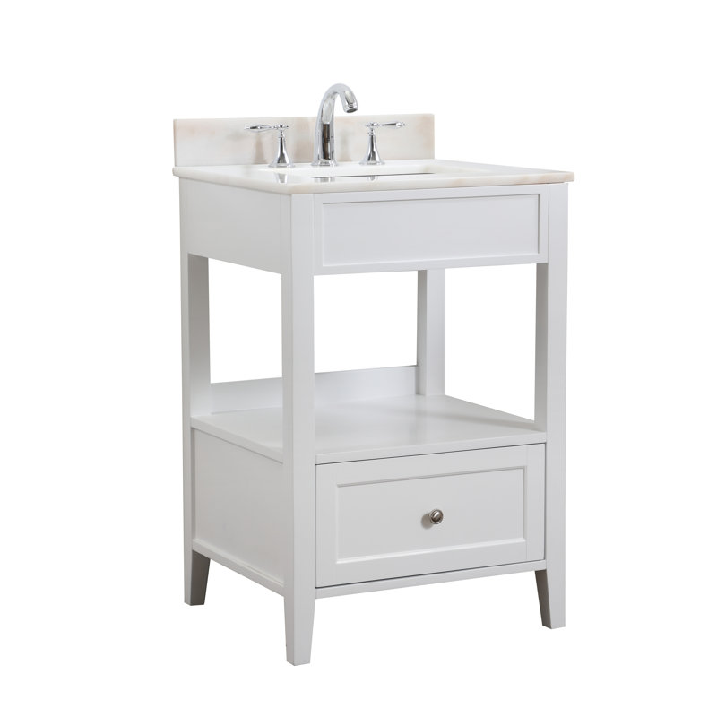 Bruford 24'' Single Bathroom Vanity with Marble Top, White