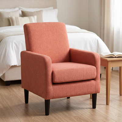 Fauteuil d'appoint en faux lin noir avec structure en bois massif, fauteuil moderne avec siège rembourré en éponge et à ressorts, canapé simple ergonomique pour le bureau de la chambre à coucher