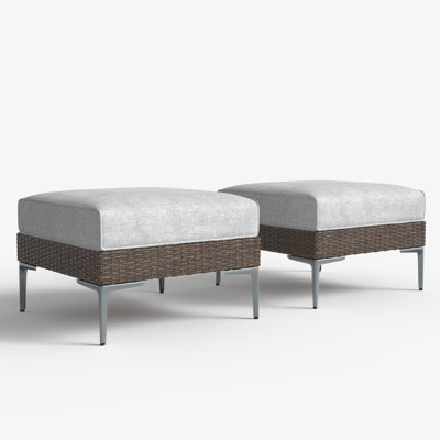  Modern Outdoor Wicker Rattan Patio Modular Ottomans (set Of 2) With 6-inch Thick Cushions