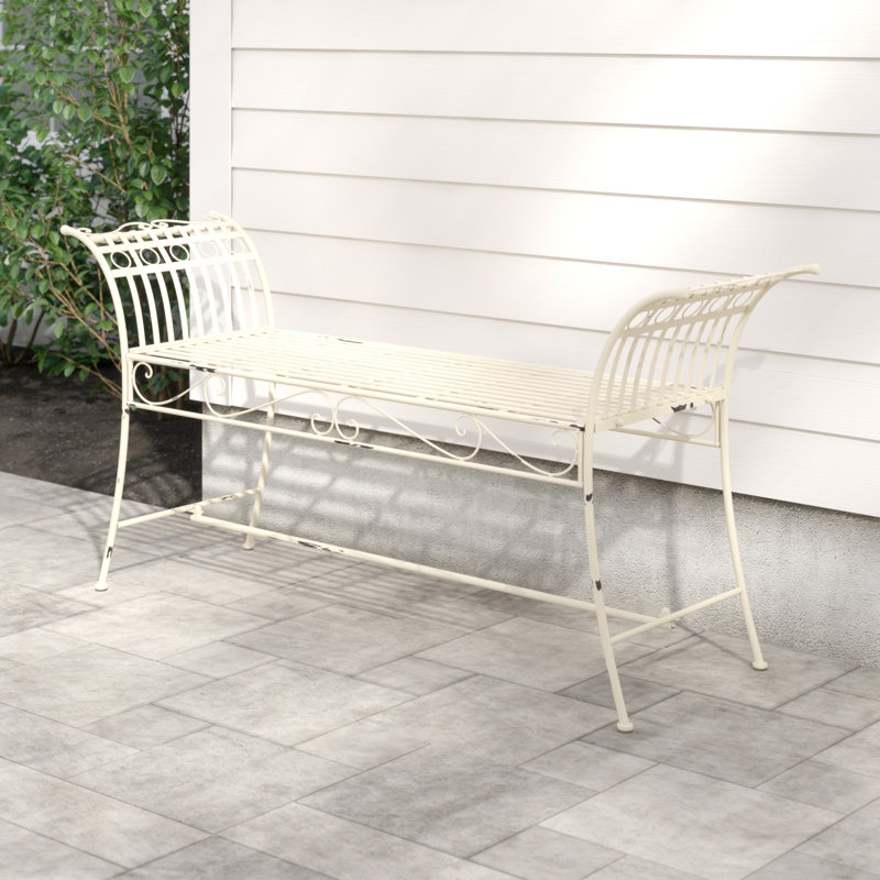 Banc de jardin en métal Kyel, Blanc antique