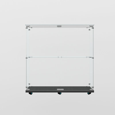 Tempered Glass Display Cabinet with LED Bluetooth Light Strip, White Showcase with Casters and Locking Wheels, 3 Glass Shelves,Modern Display Case for Living Room, Office