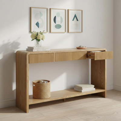 59.02" Console Table with 3-Drawer, Round Edge Design Side Table for Entryway, Hallway or Behind Sofa