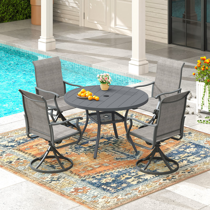 4-Person Outdoor Patio Dining Set With Swivel Dining Chairs, Gray