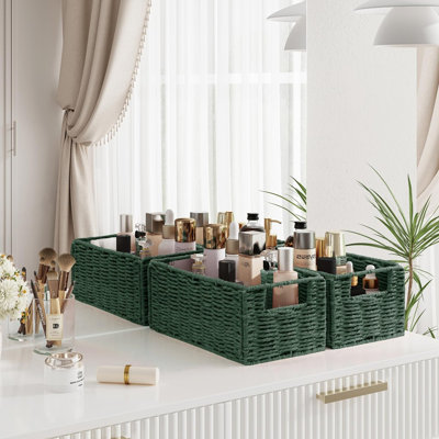 Ensemble de 2 paniers de rangement pliables en corde de papier, organisateur décoratif et panier de papier hygiénique pour tablettes