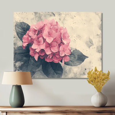 Simple hortensia rose dans un jardin monochrome II - art mural en métal hydrangées