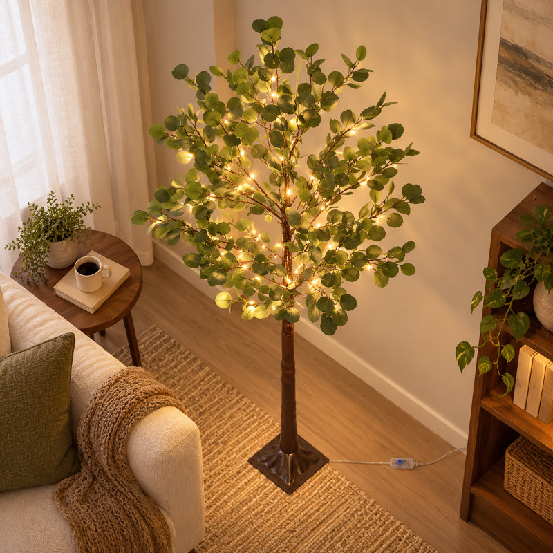 Eucalyptus Tree Floor Lamp with Warm LED Lights