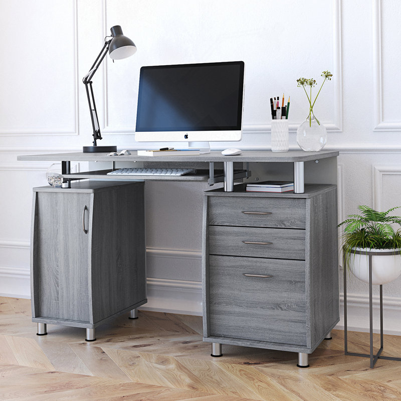Bureau d'ordinateur complet avec rangement, gris