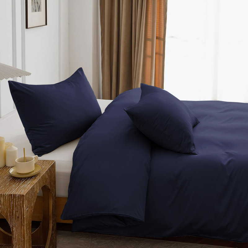 Nitzy Super Soft Reversible Plain Duvet Cover with Pillowcases, UK Single - DE 137 x 200 cm, Navy