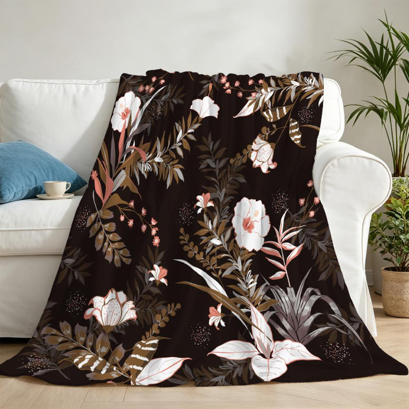 Jeté en flanelle de polaire bleu ultra doux, imprimé tropical simple, Throw 50" x 60"