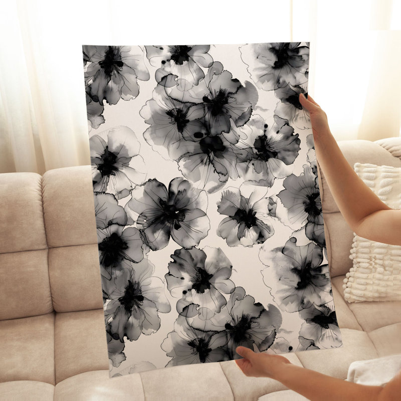 Impression florale moderne noir et blanc, H 36 po x l 24 po