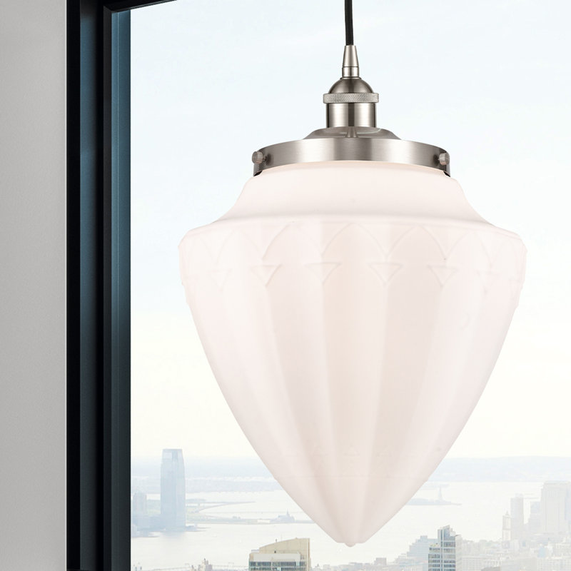 Luminaire suspendu simple en forme d'urne à 1 lumière Lakashia, H 16,75 po x l 12 po x P 12 po, Blanc mat