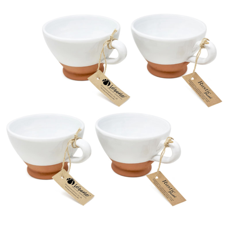 Verano Rustic Pastel Handmade Ceramic Cappuccino Cup, White