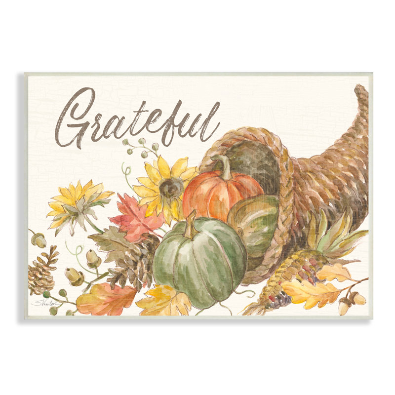 «Grateful Sentiment Autumn Harvest Cornucopia Pumpkins» par Silvia Vassileva, reproduction d'art sur toile, H 16 po x l 20 po