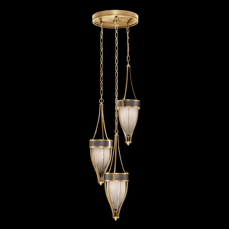 Luminaire suspendu rond l 17,5 po Mirage, Galet, Feuille d'or standard / laiton