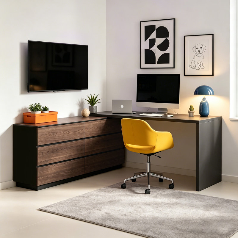 Table de meuble-lavabo extensible 97,6 po / bureau d'ordinateur réglable en L avec 6 tiroirs de rangement spacieux