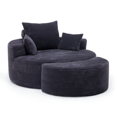 Upholstered Round Lounge Chair with Ottoman, Pet & Kid Friendly, No Assembly Needed by Mercer41